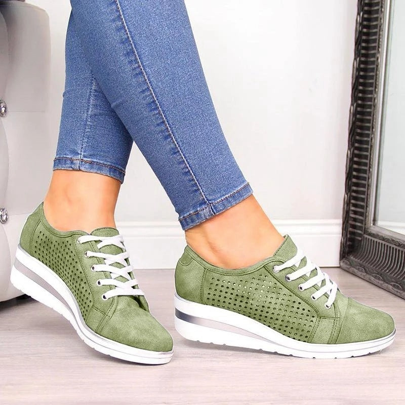 Wedge Shoes Summer Autumn Casual Canvas Sneakers Breathable Platform Sneakers Meddle Heel Pointed Toe Air Mesh Shoe