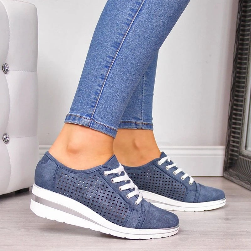 Wedge Shoes Summer Autumn Casual Canvas Sneakers Breathable Platform Sneakers Meddle Heel Pointed Toe Air Mesh Shoe