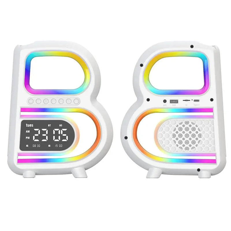 2024 New B-Shaped Blutooth Speaker Multifunctional Smart Music Rhythm Lighting Phone Wireless Charger TF Card AUX Input Standard Mode