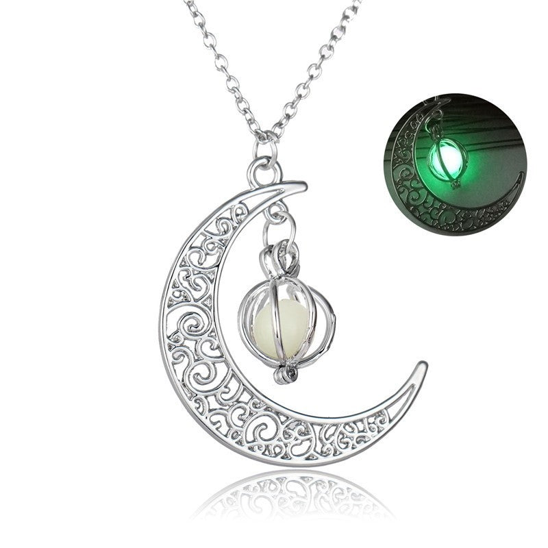 Fashion Moon Natural Glowing Stone Healing Necklace Women Gift Charm Luminous Pendant Necklace Jewelry