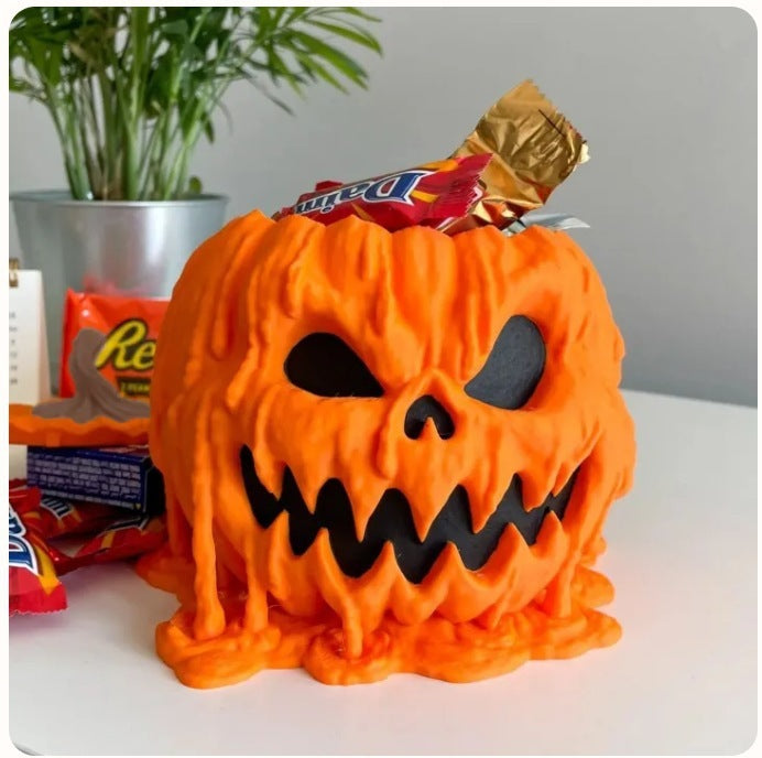 Melting Halloween Pumpkin Candy Bowl With Lid Reusable Candy Dish Spooky Food Display Bowl For Home Halloween