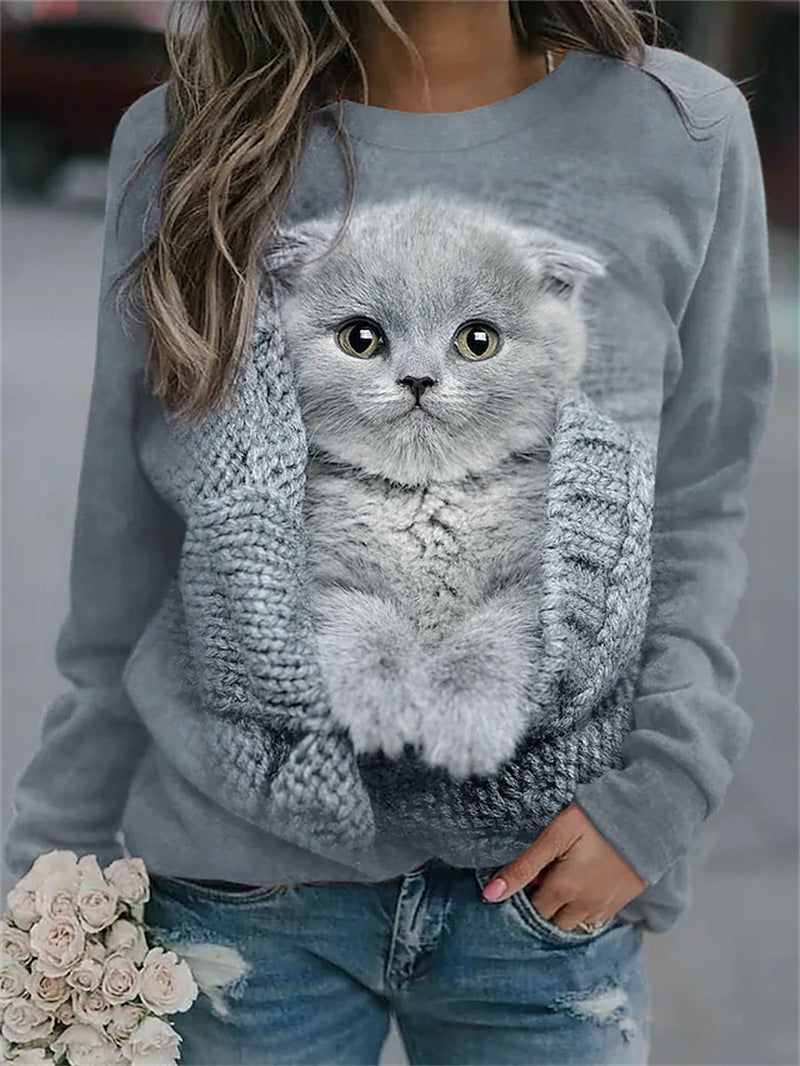 Fashion Loose Print Round Neck Sweater